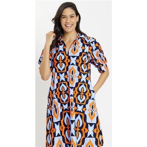 JUDE CONNALLY EMERSON DRESS LIGHTWEIGHT JUDE CLOTH‎ BUTTERFLY TILE NAVY - Picture 1 of 7